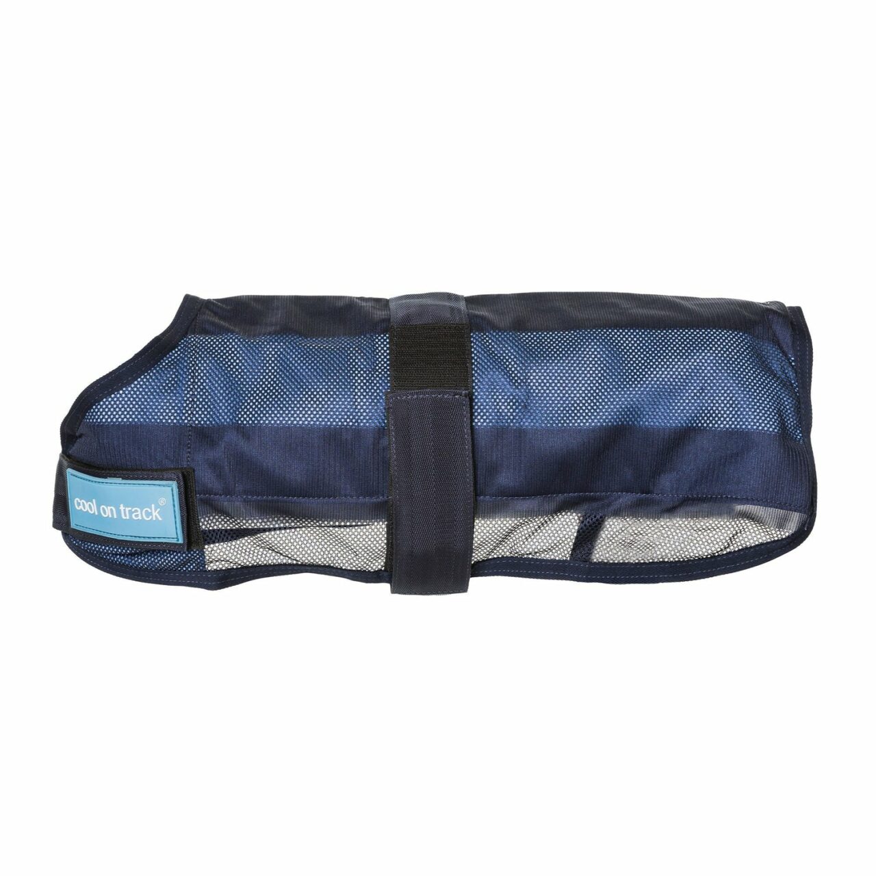 Side view of the Back on Track Cool On Track Cooling Dog Coat on a white background