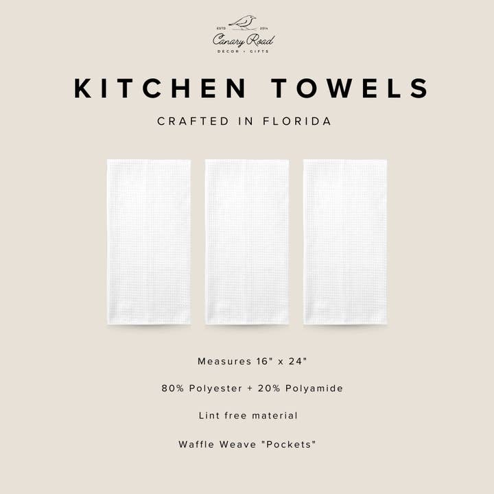 Infographic with details about the Canary Road Kitchen Towels