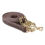 View of the havana and brass Perri's 1" Leather Lead With Chain on a white background