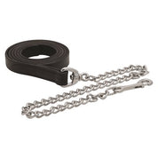 View of the black and stainless steel Perri's 1" Leather Lead With Chain on a white background