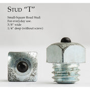 Infographic of the Nunn Finer Steel Horseshoe T Stud on a plain background