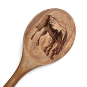 Close-up view of the Blue Stallion Farm Rocky Acacia Wood Spoon on a white background
