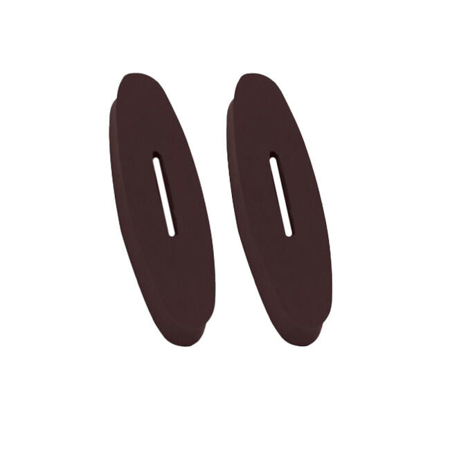 View of a pair of havana brown Centaur EcoPure Rubber Reins Stops on a white backround