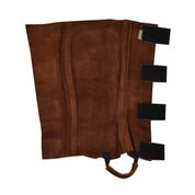 Exterior view of the brown Ovation EZE Tab Suede Half Chaps on a white background