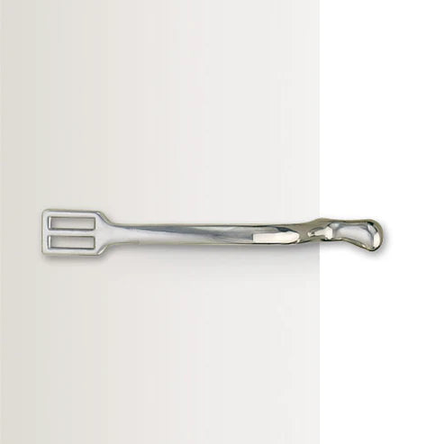 Side view of the Centaur Stainless Steel Blunt Spur around a cylinder on a white background