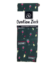 View of a package of Get My Trainer A Drink Ovation Zocks Boot Socks on a white background