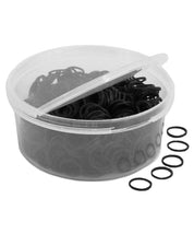 View of an open container of the Equi-Essentials Rubber Braiding Bands in black