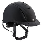 Angled front view of the black Ovation Deluxe Schooler Helmet on a white background