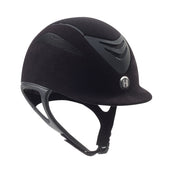 Angled front view of the black matte One K Defender Suede Helmet on a white background