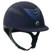 Angled front view of the navy matte One K Defender Suede Helmet on a white background