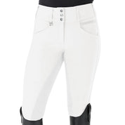 Front view of a model wearing the white Romfh Champion Full Seat Breech on a white background