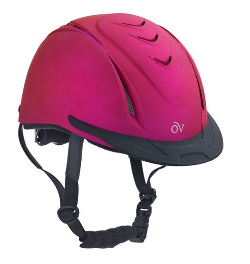 Angled front view of the Fuchsia Ovation Metallic Schooler Helmet on a white background