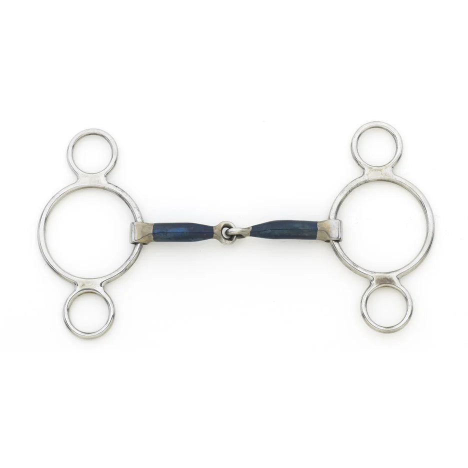 Front view of the Centaur Blue Steel 2 Ring Gag Bit