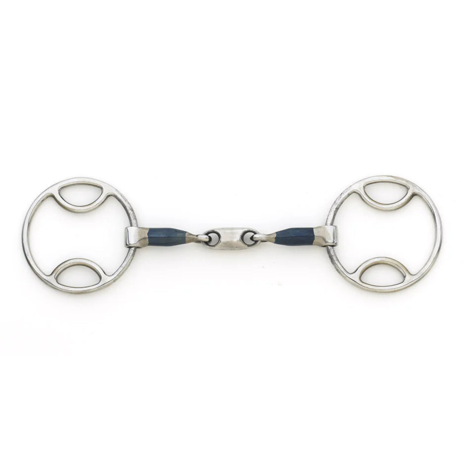 Front view of the Centaur Blue Steel Oval Link Loop Ring Gag