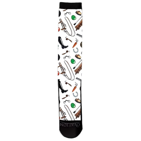 Front view of an All Tacked Up Ovation FootZees Boot Sock on a white background