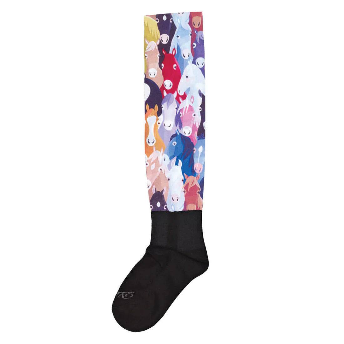 Ovation PerformerZ Boot Sock with multicolor horse patterned leg and black foot