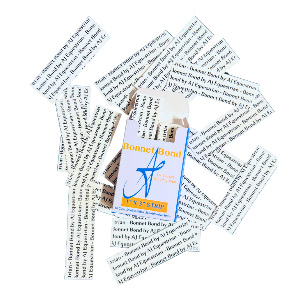 A pile of AJ Equestrian Bonnet Bond Securing Strips on a white background