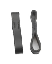 View of a pair of black Camelot Leather Bit Loops on a white background