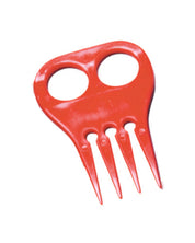 Front view of a red Jacks Braiding Comb on a white background