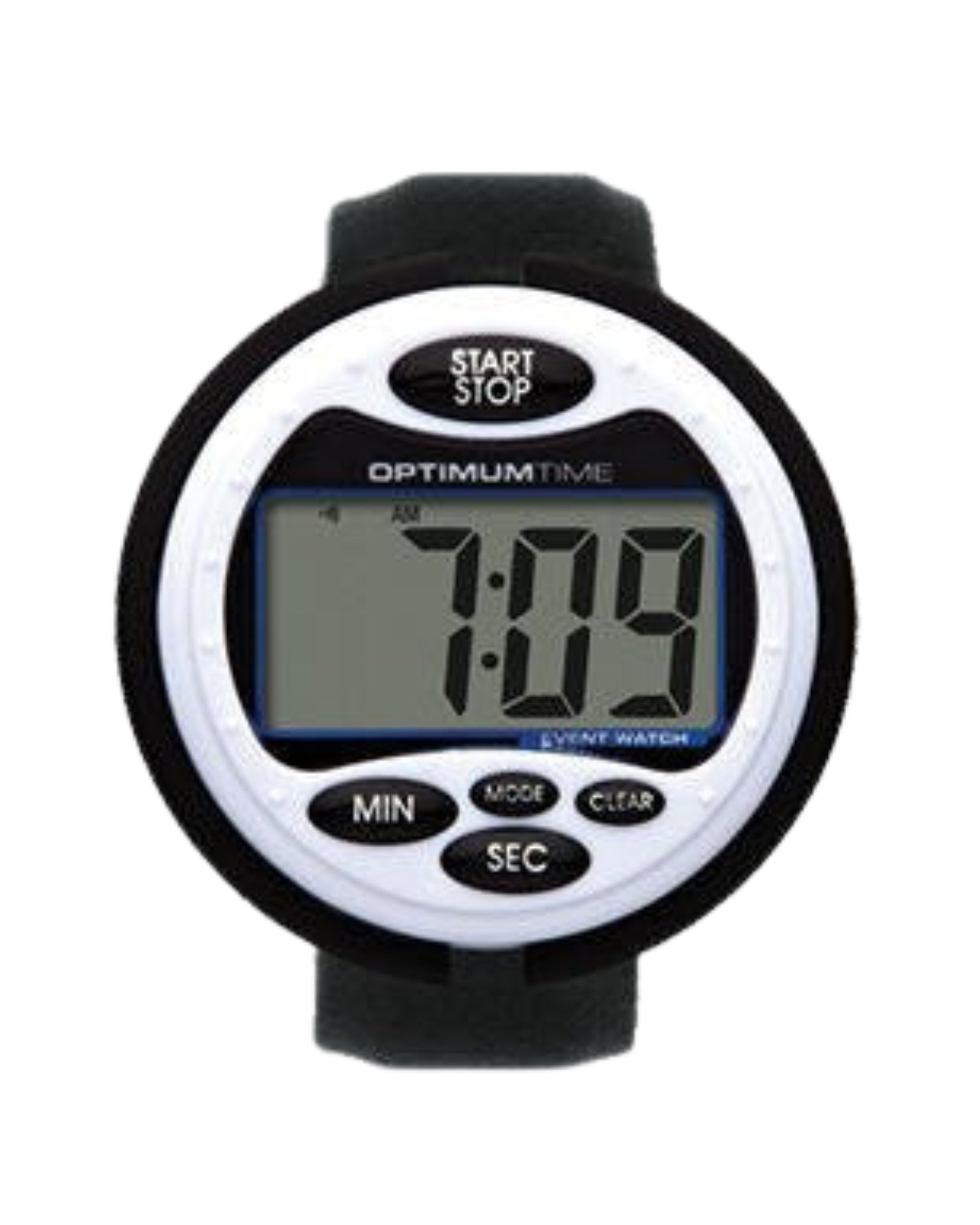 Front view of the white Nunn Finer Optimum Cross Country Time Watch on a plain background