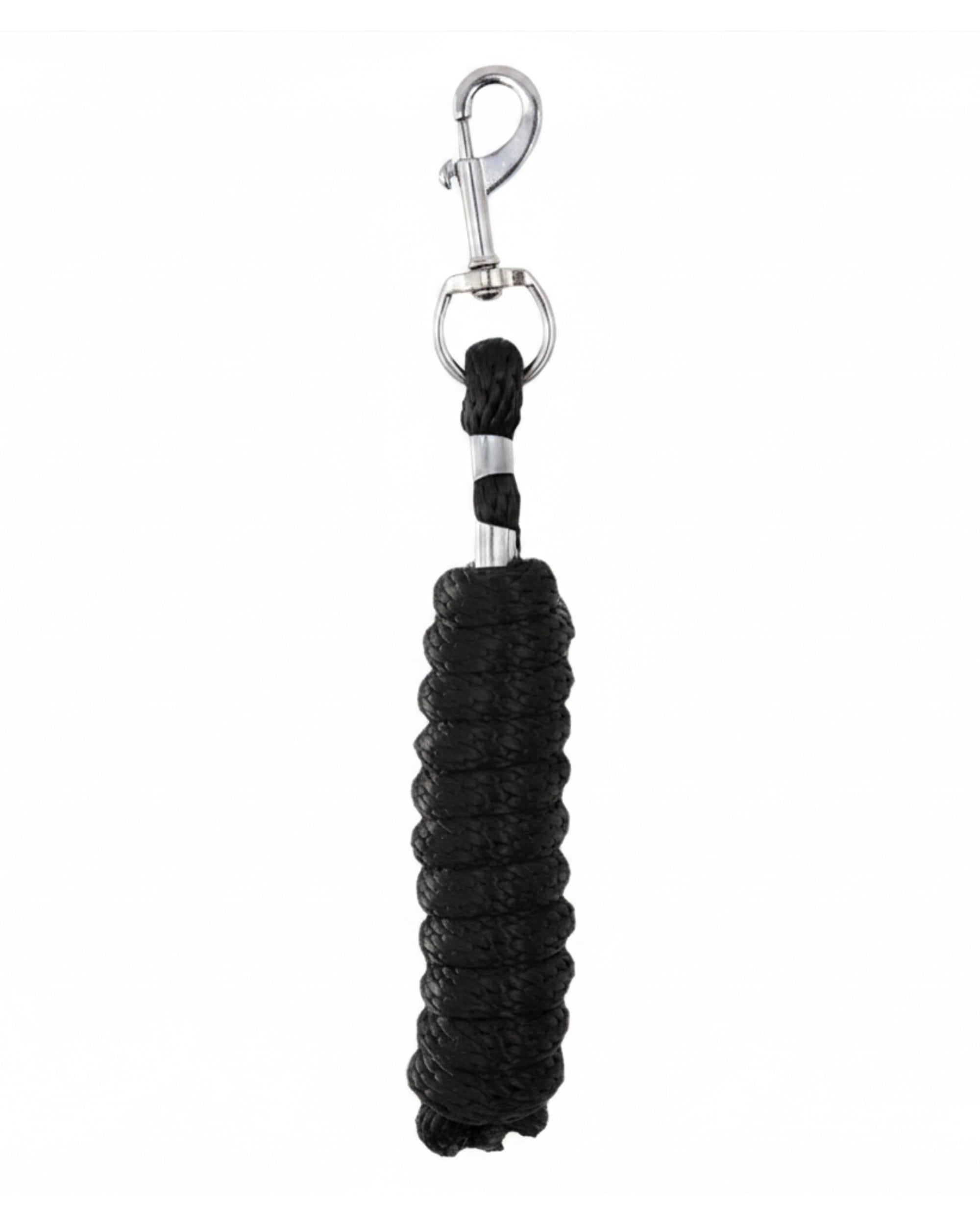 Full view of the black Premiere Snap Hook Lead Rope on a white background