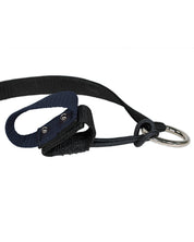 Close-up view of the navy Nunn Finer Rapid Release Trailer Tie on a white background