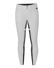 Front view of the white Kerrits Crossover II Full Seat Breech on a white background