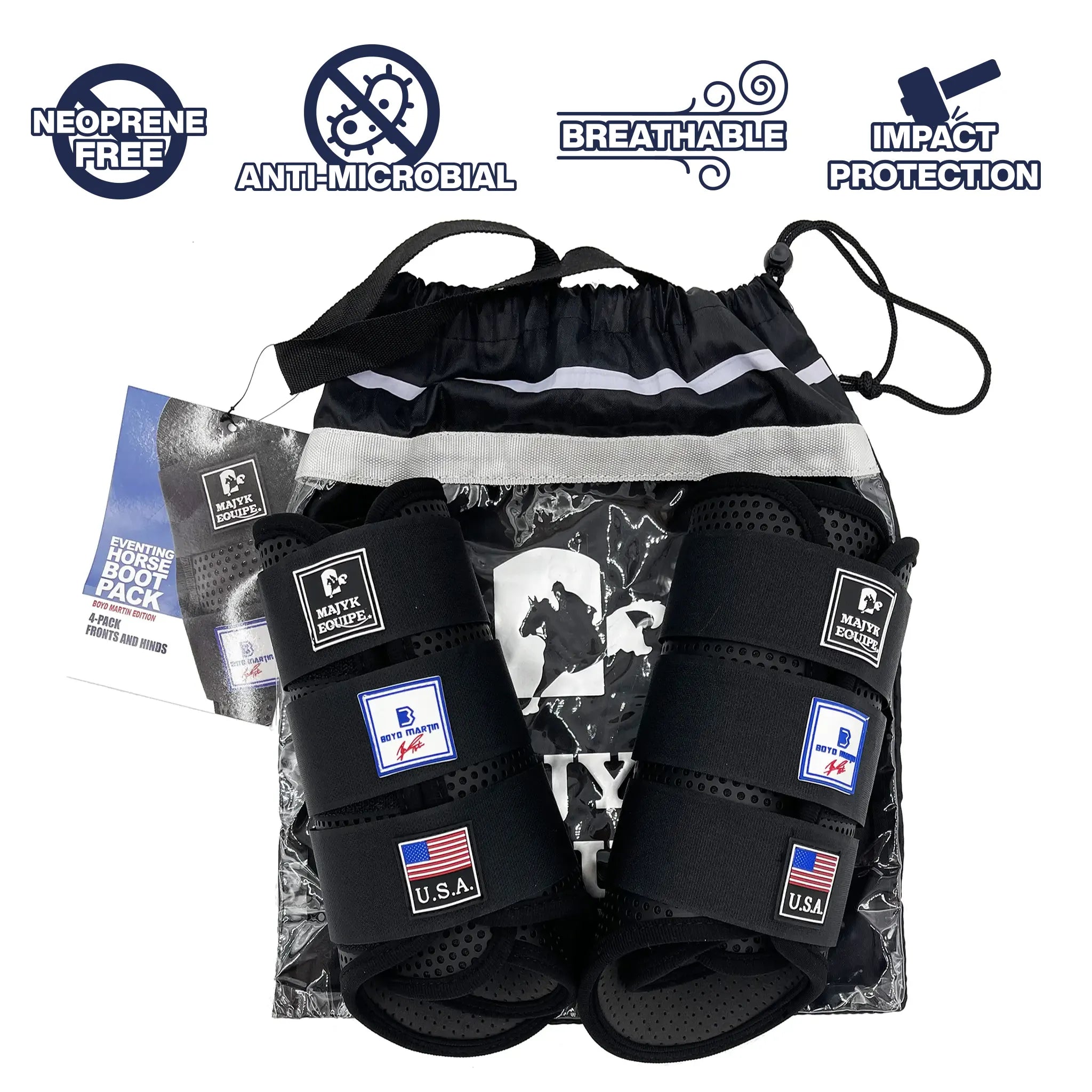 Infographic listing the benefits of the Boyd Martin Eventing 4 Pack on a white background