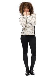 Front view of a model wearing Black Kerrits Fleece Lite II Knee Patch Tight on white background