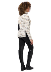 Angled back view of a model wearing Black Kerrits Fleece Lite II Knee Patch Tight on white background