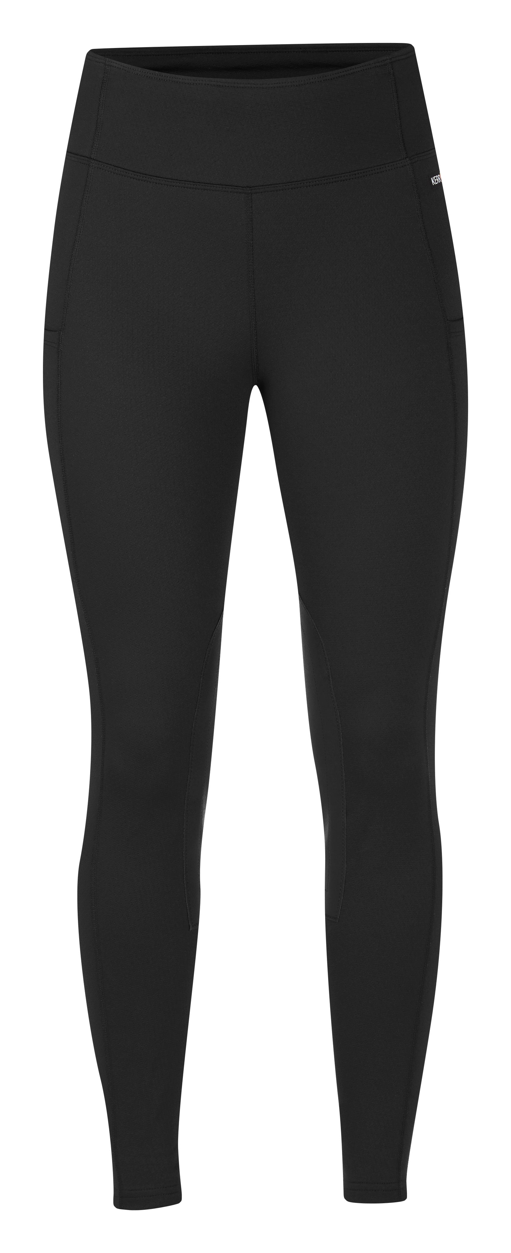 Front view of Black Kerrits Fleece Lite II Knee Patch Tight on white background