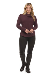 Front view of a model wearing Black Kerrits Fleece Lite II Knee Patch Tight on white background