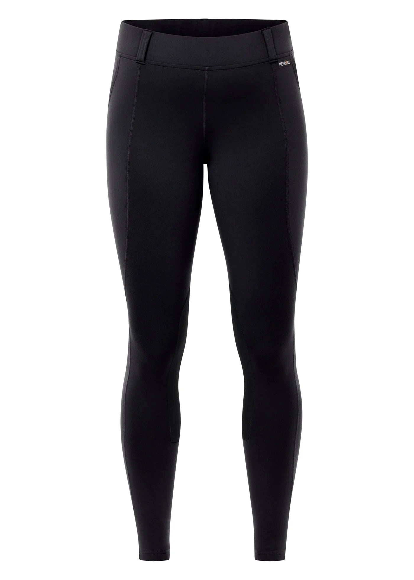 Front view of the black Kerrits Performance Knee Patch Pocket Tight on a white background