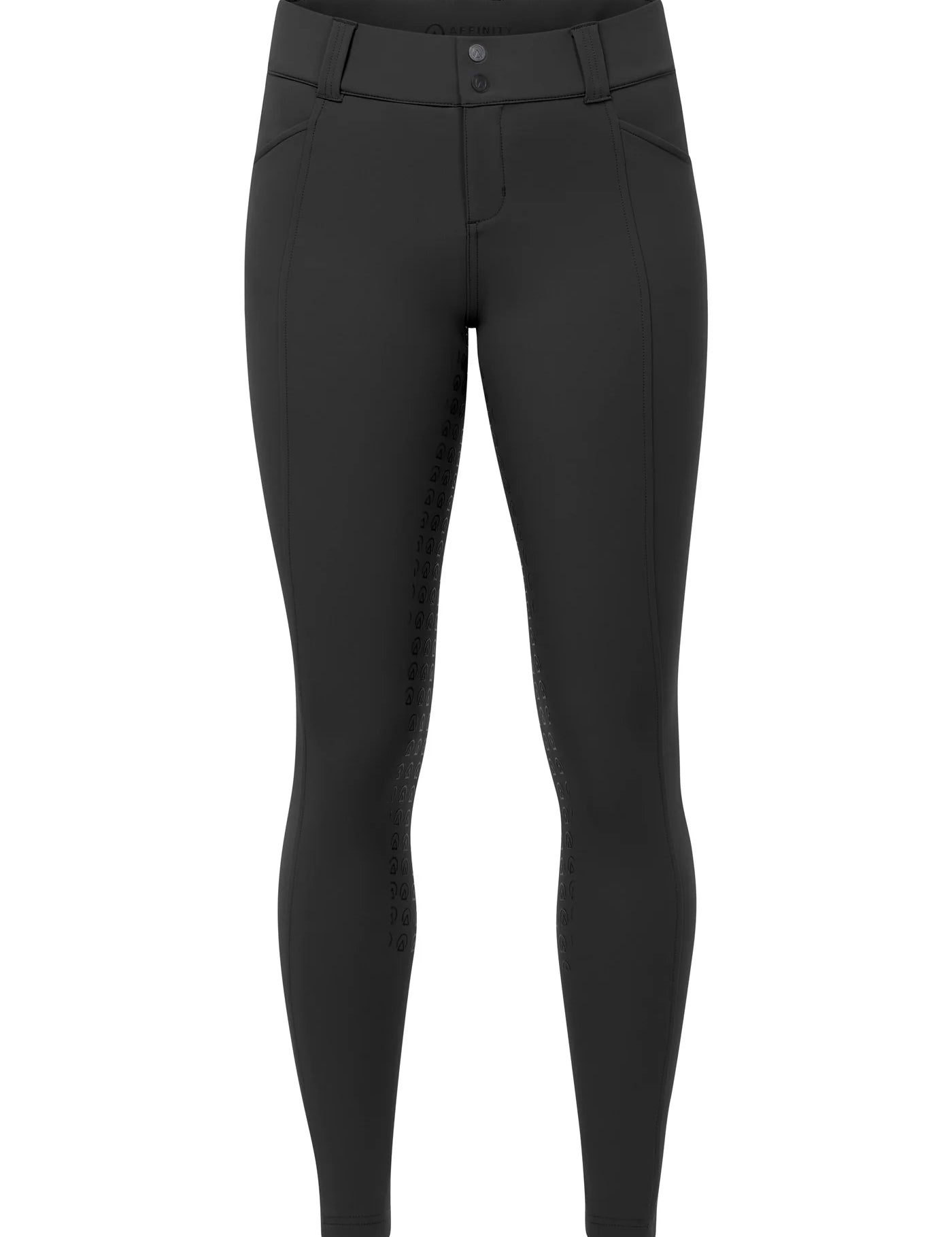 Front view of the black Kerrits Affinity Pro Full Seat Breech on a white background