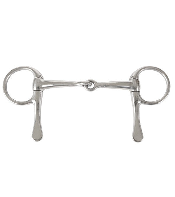 Stainless steel half cheek snaffle bit with jointed mouthpiece and long straight cheeks