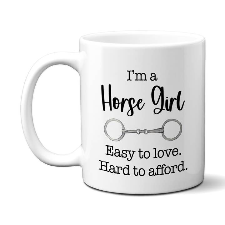 Front view of the Canary Road Horse Girl Coffee Mug on a white background