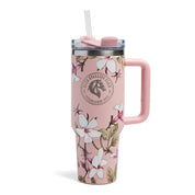 Front view of the pink jasmine joy Blue Stallion Farm 40 oz Tumbler on a white background