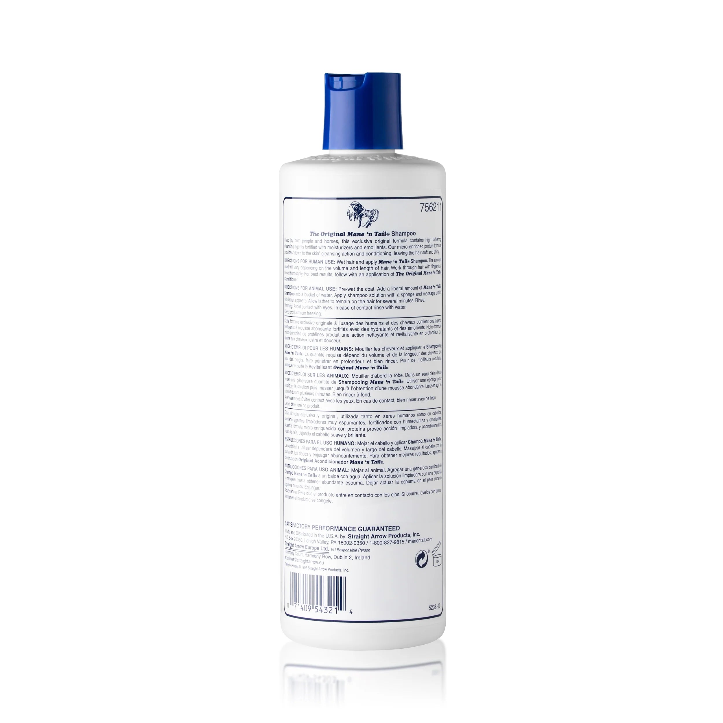 Back view of a 12 oz bottle of Mane 'n Tail Shampoo on a white background