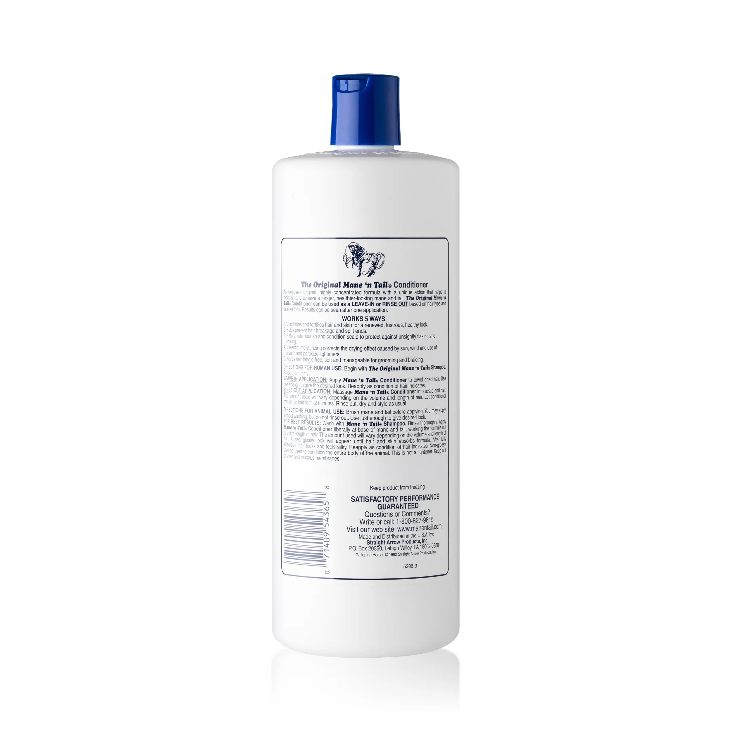 Back view of a 32 oz bottle of Mane 'n Tail Conditioner on a white background