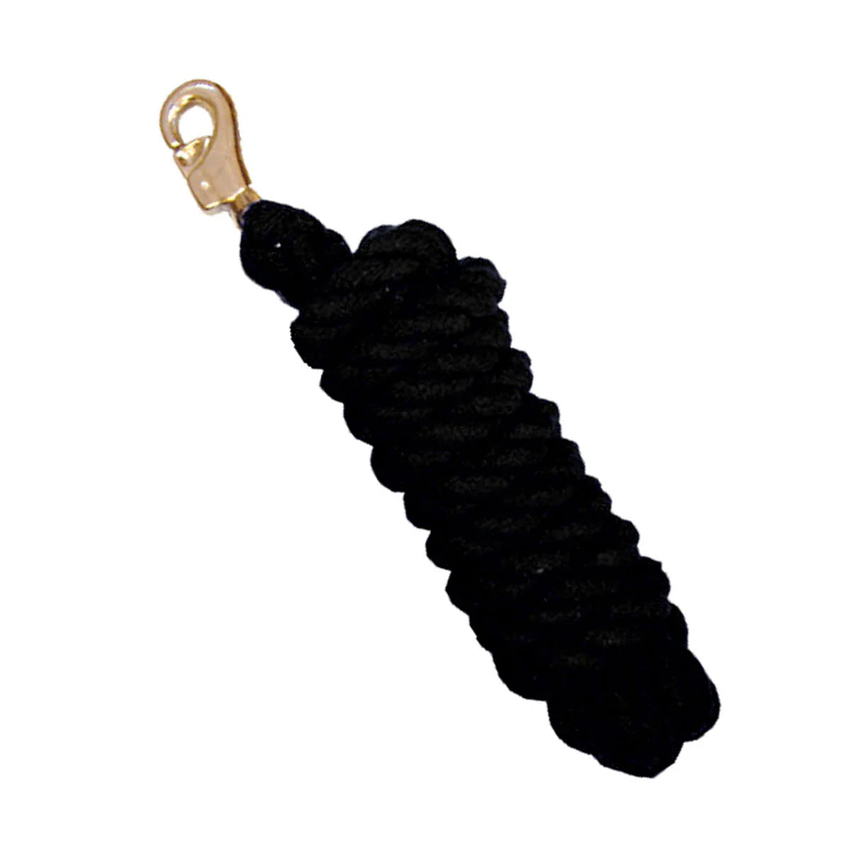 Full view of a black Intrepid Cotton Lead Rope with Bull Snap on a white background