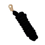 Full view of a black Intrepid Cotton Lead Rope with Bull Snap on a white background