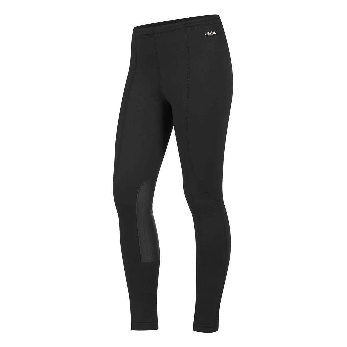 Angled front view of the black Kerrits Kids Fleece Lite II Knee Patch Tight on a white background