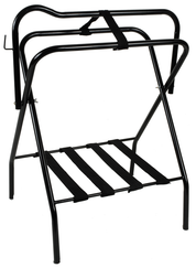 Side view of the Jacks Folding Floor Saddle Stand in black