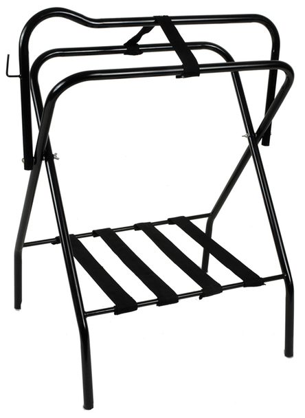 Side view of the Jacks Folding Floor Saddle Stand in black