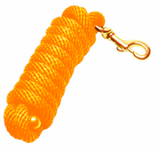 View of a rolled up neon orange Jacks Poly Lead Rope with Bolt Snap on a white background