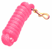 View of a rolled up neon pink Jacks Poly Lead Rope with Bolt Snap on a white background