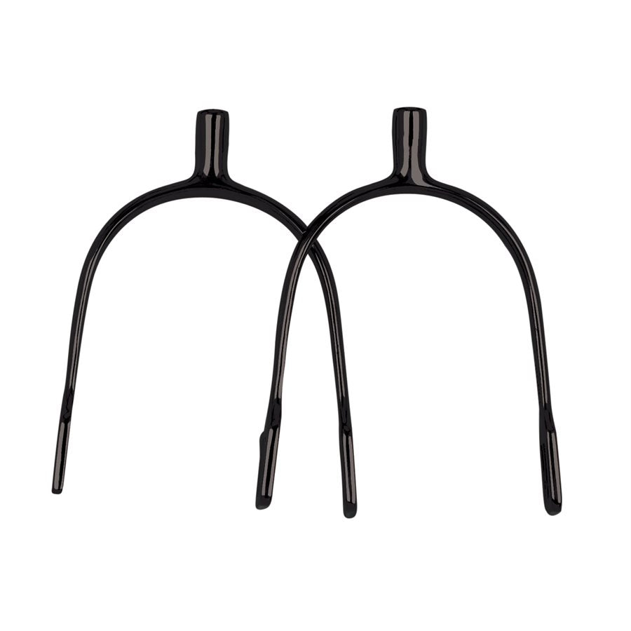Full view of the Perri's 1" Black Powder Coated POW Spurs on a white background