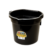 Angled front view of the 20 qt black Little Giant Duraflex Flat Back Bucket on a white background