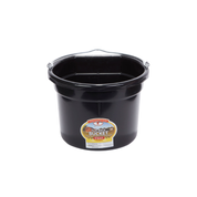 Front view of the 8 qt black Little Giant Duraflex Flat Back Bucket on a white background