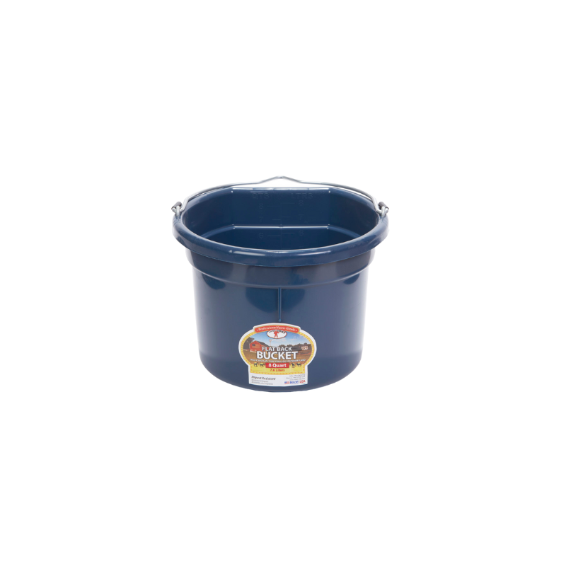 Front view of the 8 qt navy Little Giant Duraflex Flat Back Bucket on a white background